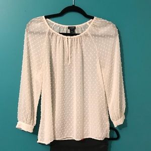 J Crew White Dot Long Sleeve Blouse